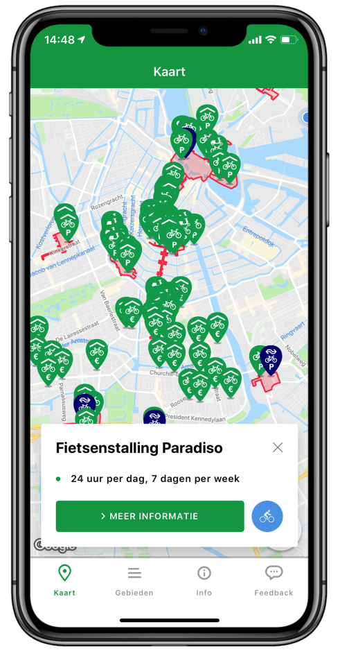 Fiets Amsterdam app — kaart met fietsenstallingen