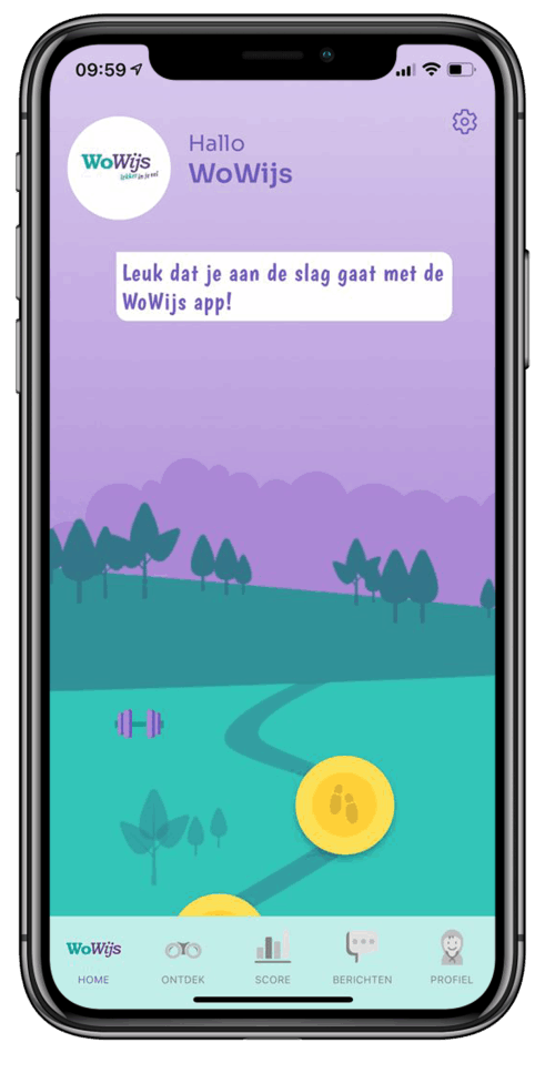 WoWijs e-health app voor kinderen — speelse homescreen
