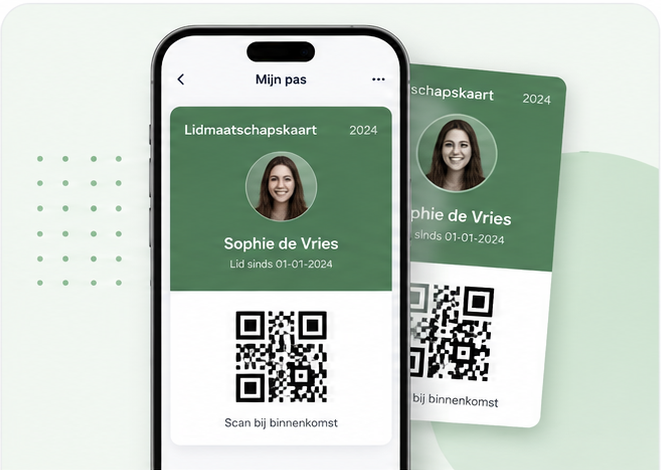 App-screen: digitale lidmaatschapskaart met QR-code
